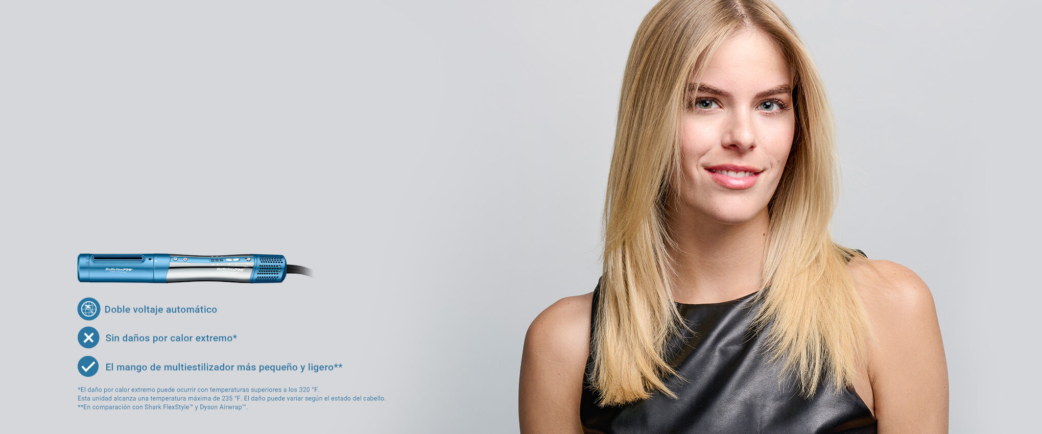 Mujer rubia con un cabello perfectamente liso y sedoso