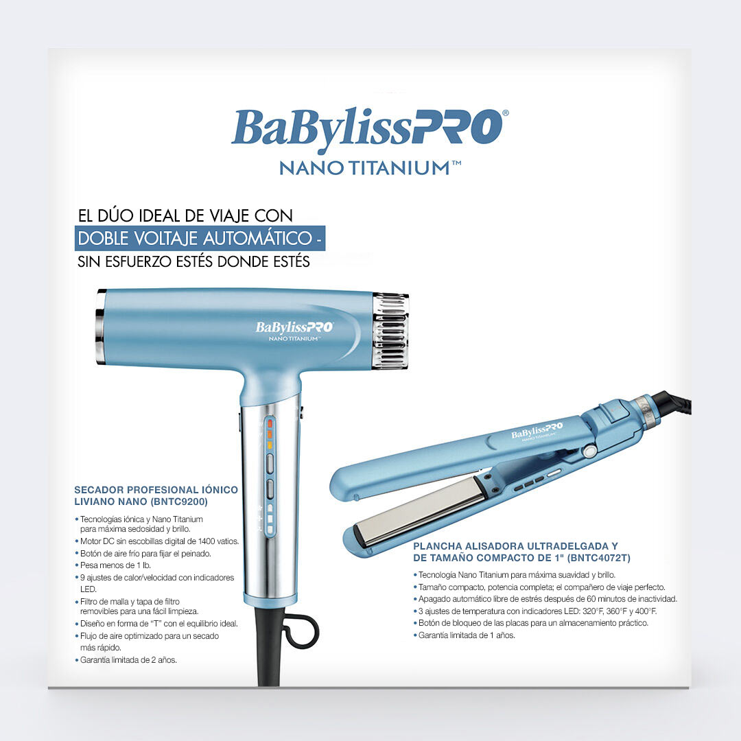 Juego de secador ultraligero profesional Nano Light y plancha alisadora ultradelgada compacta de 1 in BaBylissPRO® Nano Titanium™ - Edición limitada