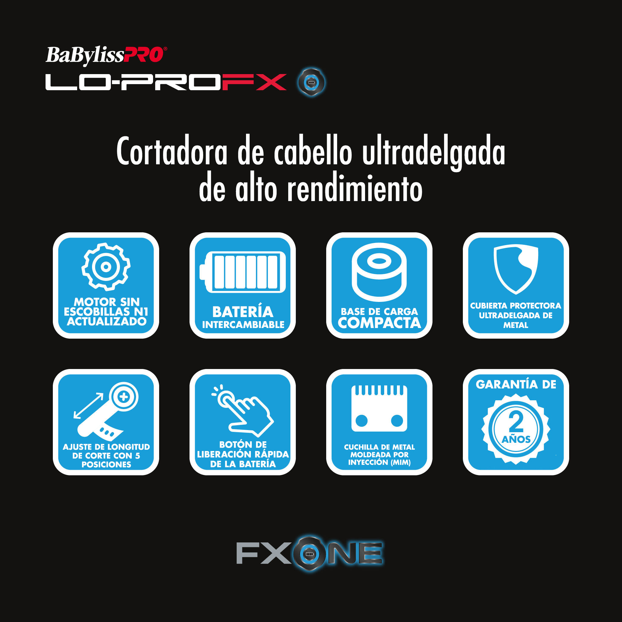 Cortadora ultradelgada de alto rendimiento FXONE™ Lo-ProFX de BaBylissPRO®, en plateado